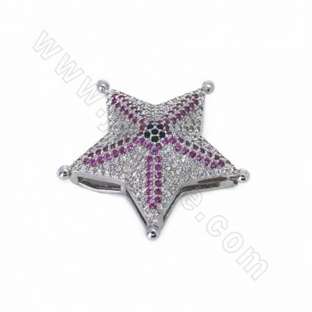 Brass Micro Pave Cubic Zirconia Starfish Slide Charms Size 26x26mm Hole 10x2mm 2pcs/Pack