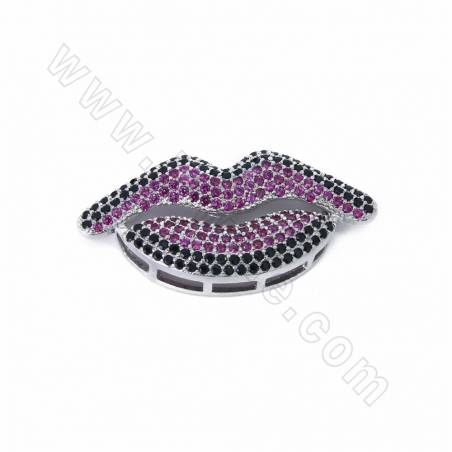 Messing Micro Pave Zirkonia Slide Charms, Lippen, Größe 36x18mm, Loch 10x2mm, 2 Stück / Packung