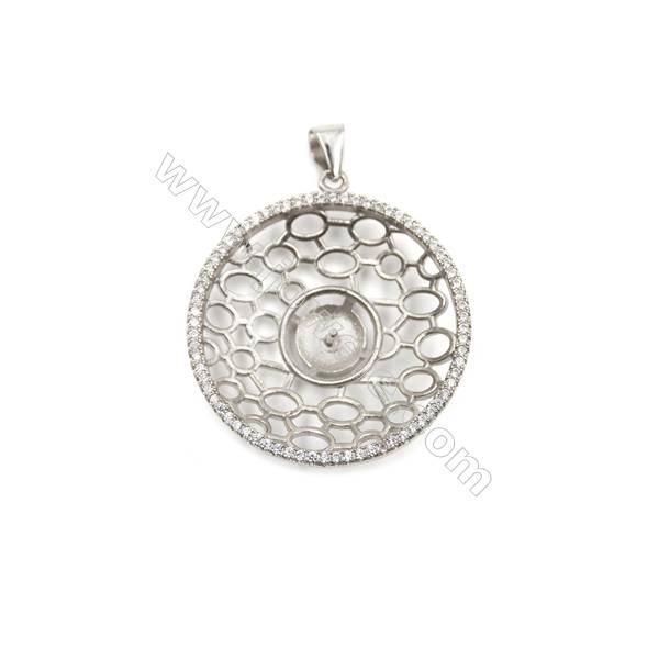 925 sterling silver CZ pendant, 30mm, x 5pcs, tray 7 mm, needle 0.9 mm