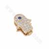 Brass Micro Pave Cubic Zirconia Slide Charms Hamsa  Hand Openable Size 15x11mm Hole 10x2mm 8pcs/Pack
