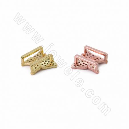 Messing Micro Pave Zirkonia Slide Charms, Schmetterling, Größe 14x15mm, Loch 10x2mm, 6 Stück / Packung