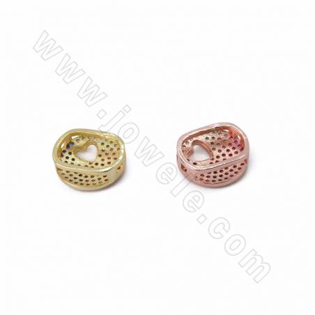 Breloques coulissantes en laiton avec micro-perles en zirconium cubique, rondes, taille 14 mm, trou 10x2 mm, 4 pièces par paquet