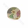 Brass Micro Pave Cubic Zirconia Round Slide Charms Size 14mm Hole 10x2mm  4pcs/Pack