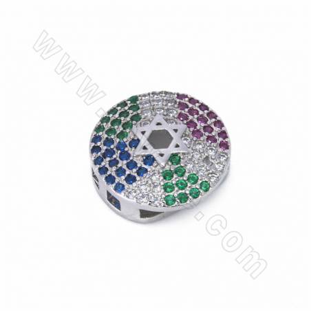 Brass Micro Pave Cubic Zirconia Round Slide Charms Size 14mm Hole 10x2mm  4pcs/Pack