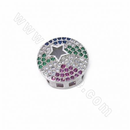 Brass Micro Pave Cubic Zirconia Round Slide Charms Size 14mm Hole 10x2mm 4pcs/Pack