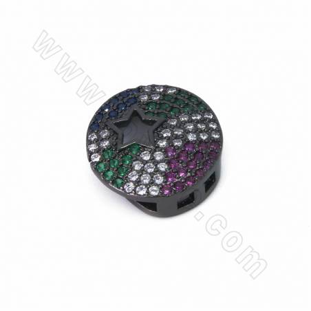Breloques coulissantes en laiton avec micro-perles en zirconium cubique, rondes, taille 14 mm, trou 10x2 mm, 4 pièces par paquet