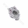 Brass Micro Pave Cubic Zirconia Owl Slide Charms Openable Size 20x14mm Hole 10x2mm 8pcs/Pack