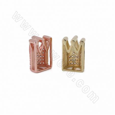 Brass Micro Pave Cubic Zirconia Crown Slide Charms Size 13x9mm Hole 10x2mm 10pcs/Pack