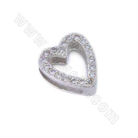 Brass Micro Pave Cubic Zirconia Heart Slide Charms Size 14x13mm Hole 10x2mm 10pcs/Pack