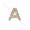 銅製品手鏈配件（鑲鋯石） 26個字母 尺寸約13x5~11毫米 孔徑9.5x2毫米 10個/包 銅鍍金色