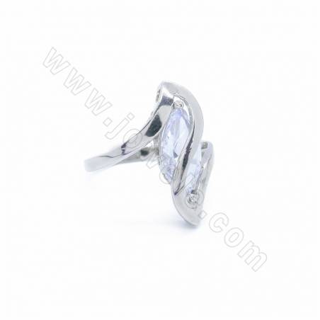 925 Sterling Silver Adjustable Finger Rings Platinum Plated With Cubic Zirconia  Inner Diameter 16mm 23x6mm x1pc