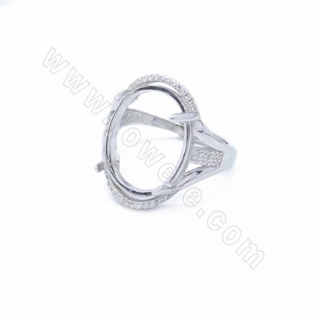 Кольцо для пальца с платиновым покрытием из серебра 925 пробы, внутренний диаметр 18 мм, лоток для кабошонов 14x20 мм, 1 шт/упак