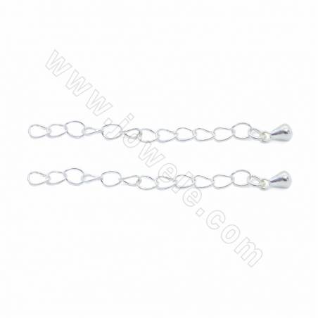 chaînes d'extension en argent sterling 925, avec pointes en forme de larme, longueur 40mm, largeur 3mm, épaisseur 0.3mm, 10pcs/p