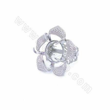 Кольцо для пальца с платиновым покрытием из серебра 925 пробы, цветок, внутренний диаметр 19 мм, лоток для кабошонов 24x24 мм, 1