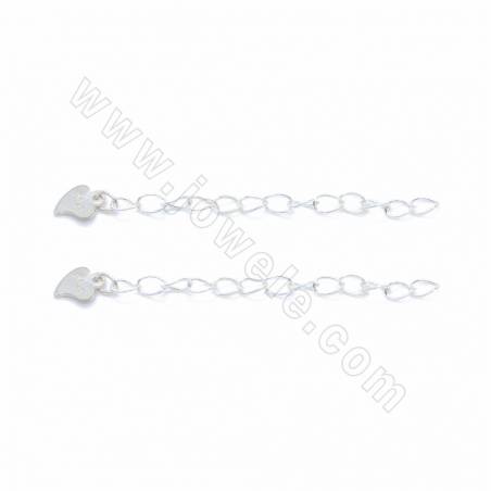 925 стерлингового серебра концевые удлинители цепочек, с сердечками, длина 30~60 мм, ширина 2~2,5 мм, отверстие 1,5~1,8 мм, 10 ш