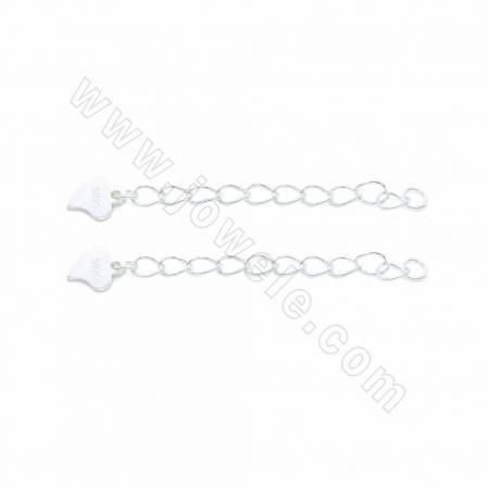 chaînes d'extension en argent sterling 925, avec pointes en forme de coeur, longueur 30~50mm, largeur 2~3mm, trou 1.5~2.5mm, 10p
