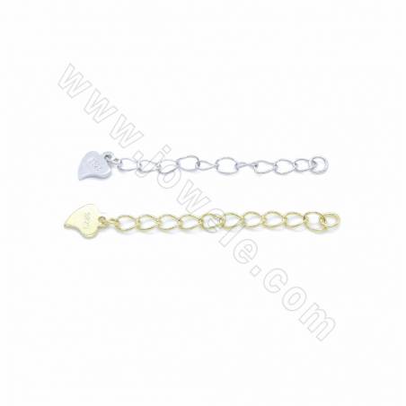 925 стерлингового серебра концевые удлинители цепочек, с сердечками, длина 30 мм, ширина 3 мм, толщина 3 мм, отверстие 1,5 мм, 1