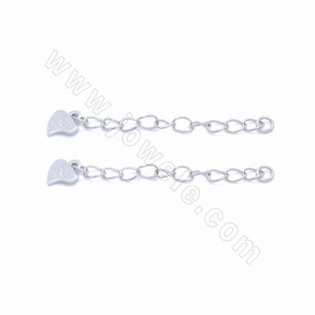 925 Sterling Silver End Extender Chains With Heart Tips Length 30mm Width 3mm Thickness 3mm Hole 1.5mm 10pcs/Pack