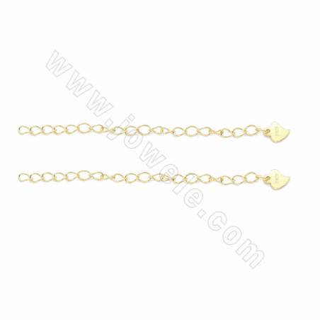 chaînes d'extension en argent sterling 925, avec pointes en forme de cœur, longueur 30~60mm, largeur 2~3mm, trou 1.8mm, 10pcs/pa