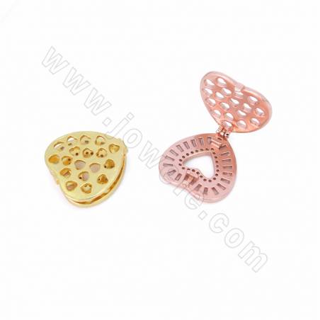 Brass Micro Pave Cubic Zirconia Heart Shape Slide Charms Openable Size 19x19mm Hole 10x2mm 4pcs/Pack