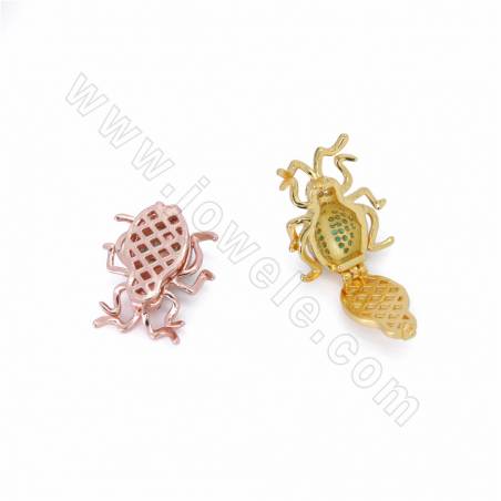 Brass Micro Pave Cubic Zirconia Beetle Slide Charms Openable Size 18x15mm Hole 10x2mm 4pcs/Pack