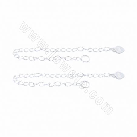 925 Sterling Silver End Extender Chains With Heart Tips Length 110mm Width 2.5mm Thickness 0.4mm Hole 4mm 6pcs/Pack