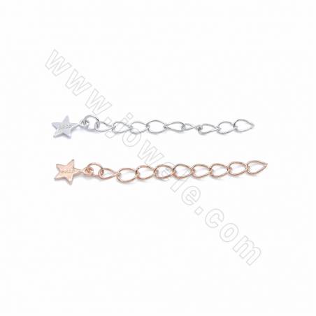 chaînes d'extension en argent sterling 925, avec pointes en étoile, Longueur 30mm, Largeur 2.5mm, Epaisseur 0.4mm, Trou environ