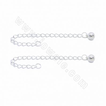 Цепочки-удлинители с платиновым покрытием из стерлингового серебра 925 пробы, с шариковыми наконечниками, длина 85 мм, ширина 3
