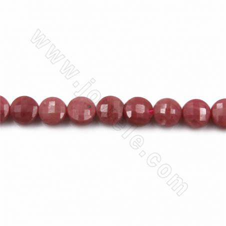 Natural Chinese Rhodochrosite Beads Strand Faceted Flat Round Diameter 6mm Thickness  4mm Hole 1mm Length 15~16"/Strand