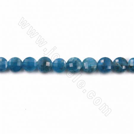 Rouleaux de perles d'apatite teintée, rond plat (à facettes), diamètre 6mm, épaisseur 4mm, trou 1mm, longueur 15~16"/ruban
