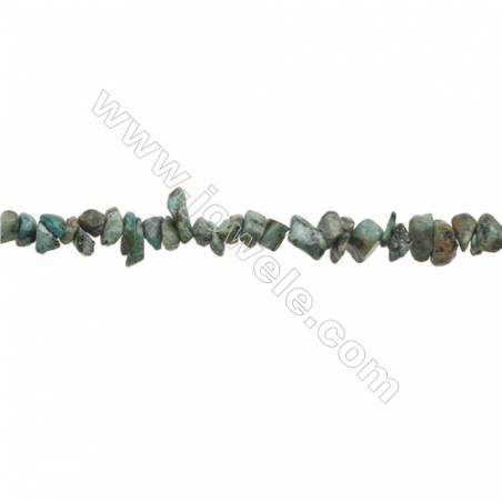 Turquoise africaine en forme de chips sur fil  Taille 4~8x5~14mm trou 0.8mm x1fil Environ 31~32"