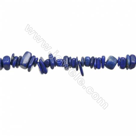 Lapis-lazuli en forme de chips sur fil  Taille 5~9x6~11mm trou 0.8mm x1fil Environ 15~16"