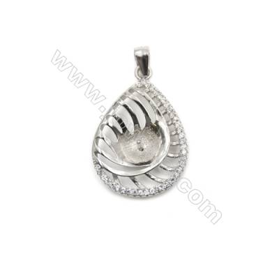 925 sterling silver platinum plated zircon pendant, 19x26mm, x 5pcs, tray 6mm, Pin 0.8mm