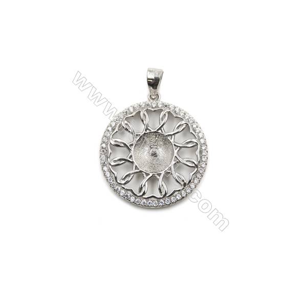 Sterling silver 925 platinum plated inlaid zircon Pendant, 22mm, x 5pcs, tray 9mm, needle 0.8mm