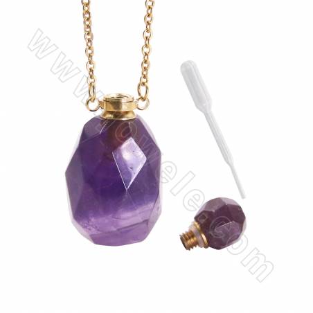 Collar de acero inoxidable con colgante de botella de perfume de Piedras semi-preciosas Tamaño16~18x36~38mm Longitud26cm 1unidad