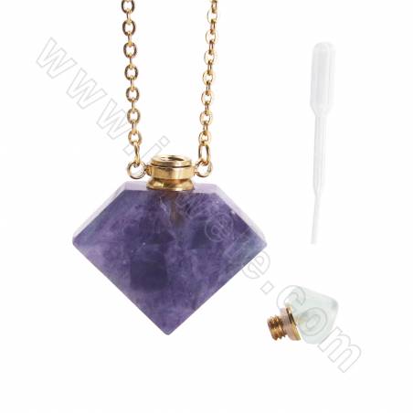 Natural Gemstone Perfume Bottle Necklace  Length 26cm  Rhombus Size 34x28mm Thickness 11mm Capacity About 1ml x1pc