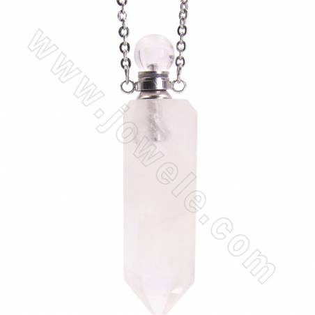 Collar de acero inoxidable con colgante de botella de perfume de Cristal de roca Tamaño14x47-14x58mm Longitud26cm 1unidad