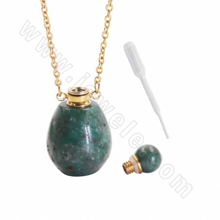 天然石香水瓶ネックレス 長さ26cm 丸釜型 18×34mm 容量約1ml 1個/パック