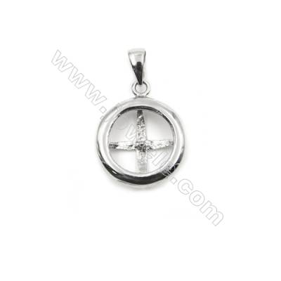 Platinum plated zircon inlaid 925 sterling silver pendant, 14mm, x 10mm, needle 0.8mm