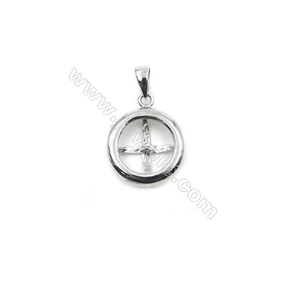 Platinum plated zircon inlaid 925 sterling silver pendant, 14mm, x 10mm, needle 0.8mm