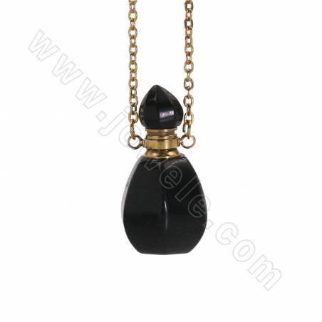 Collier de bouteille de parfum en pierre naturelle Longueur 26cm Six facettes Taille 14 ~ 16x32 ~ 34mm Capacité Environ 1ml 1pcs