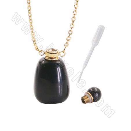 Collar de acero inoxidable con colgante de botella de perfume de Piedras semi-preciosas Tamaño16~20x34~36mm Longitud26cm 1unidad