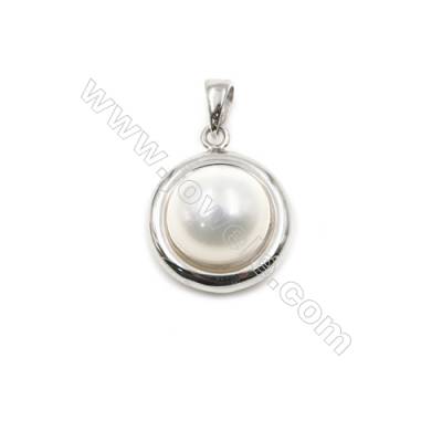 Platinum plated zircon inlaid 925 sterling silver pendant -D5036 14mm x 10mm Small Diameter 0.8mm