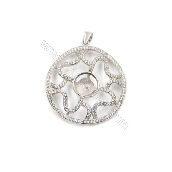 925 Sterling silver platinum plated pendants with zircon inlaid, 34mm, x 5 pcs, tray 8mm, needle 0.8mm