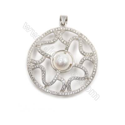 925 Sterling silver platinum plated  pendants with zircon inlaid-D5632 34mm x 5 pcs disc diameter 8mm  needle diameter 0.8mm