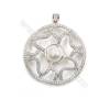 925 Sterling silver platinum plated  pendants with zircon inlaid-D5632 34mm x 5 pcs disc diameter 8mm  needle diameter 0.8mm