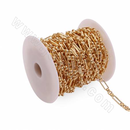 Brass mother-son chains gold plated width 5.5mm thickness 1mm hole 3.5mm x1m