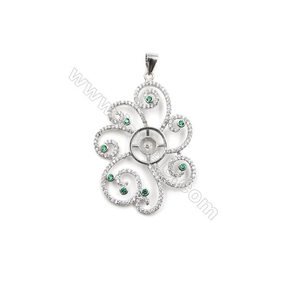 925 sterling silver platinum plated CZ inlaid pendants, 41x29mm, x 5 pcs, tray 5mm, needle 0.6mm
