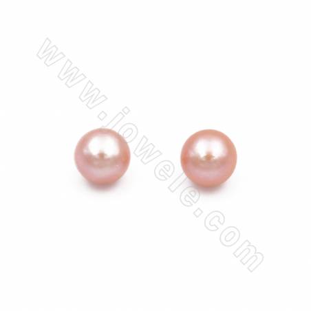 Multi-Color Natural Freshwater Pearls Half-Drilled Beads Round Diameter 7-9.5 mm Hole 1mm 2pcs/Pack