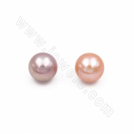 Natürliche Süßwasserperlen, mutilfarbene, halbgebohrte Perlen, rund, Durchmesser ca. 12 ~ 13 mm, Loch 1 mm